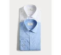 M&S 2 Pack Slim Fit Easy Iron Cotton Blend Shirts White/Med Blue