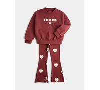 M&S 2 Piece Cotton Rich Loved Sweat Outfit (2-8 Yrs) Dark Red