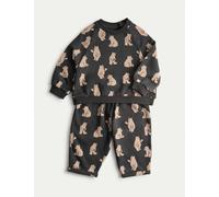 M&S 2pc Bear Joggers Outfit (0-3 Yrs) Grey