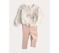 M&S 2pc Cotton Rich Peter Rabbit™ Collar Sweat Outfit (0-3 Yrs) Cream Mix