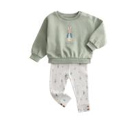 M&S 2pc Cotton Rich Peter Rabbit™ Sweat Outfit (0-3 Yrs) Green Mix