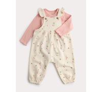 M&S 2pc Cotton Strawberry Ditsy Dungarees Outfit (0-3 Yrs) Cream Mix