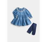 M&S 2pc Denim Dress with Tights (0-3 Yrs) Blue Mix