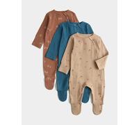 M&S 3 Pack Cotton Rich Mushroom Sleepsuits (0-3 Yrs) Multi