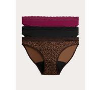 M&S 3 Pack Cotton Rich Period Bikini Knickers Brown Mix