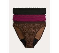 M&S 3 Pack Cotton Rich Period High Leg Knickers Brown Mix