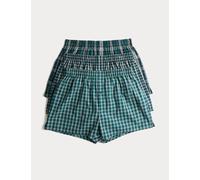 M&S 3 Pack Pure Cotton Checked Woven Boxers Teal Mix