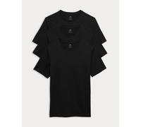 M&S 3 Pack Pure Cotton Crew Neck T-Shirts Black