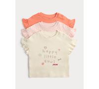 M&S 3 Pack Pure Cotton Happy Little Soul Tops (0-5 Yrs) Multi