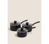 M&S 3 Piece Black Aluminium Non Stick Pan Set Black