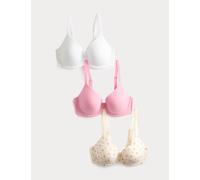 M&S 3pk Cotton Non Wired Full Cup T-Shirt Bra A-E Light Cream