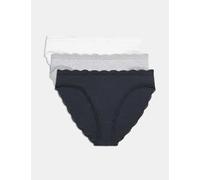 M&S 3pk Cotton Rich High Leg Knickers Dark Pewter