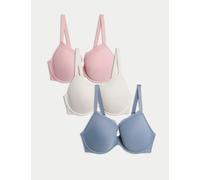 M&S 3pk Lace Trim Wired Extra Support Bras F-H Grey Blue