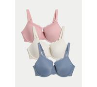 M&S 3pk Lace Trim Wired Full Cup Bras F-H Grey Blue