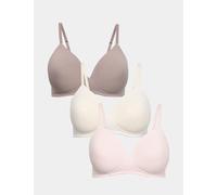 M&S 3pk Non Wired T-Shirt Bras A-E Oatmeal Mix