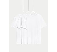 M&S 3pk Slim Fit Pure Cotton Crew Neck T-Shirts White Mix