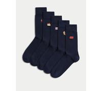 M&S 5 Pack Cool & Fresh™ British Cotton Rich Socks Navy Mix