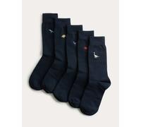 M&S 5 Pack Cool & Fresh™ Dinosaurs Cotton Rich Socks Navy Mix