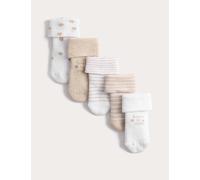M&S 5 Pack Cotton Rich Terry Born in 2026 Socks (0-12 Mths) White Mix