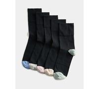M&S 5pk Cotton Rich Soft Top Ankle High Socks Black Mix