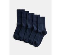 M&S 5pk Cotton Rich Soft Top Ankle High Socks Navy