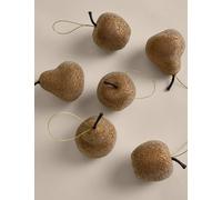 M&S 6 Pack Frosted Pear & Apple Baubles Brown Mix