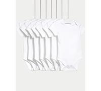 M&S 7 Pack Pure Cotton Short Sleeve Bodysuits (5lbs-3 Yrs) White