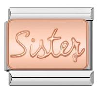 M&S A-Z Rose Gold Family Mum Daughter Grandad Grandma Sister Brother 9mm Italian Charm Compatible With Nomination Bracelet (Sister)