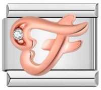 M&S A-Z Rose Gold Letter Initial Name Alphabet 9mm Italian Link Charm Compatible With Nomination Bracelet (F)