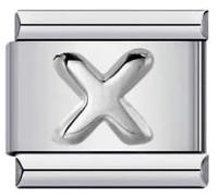 M&S A-Z Silver Embossed Letter Initial Name Tag Alphabet Personalised Birthday Mother Daughter Women 9mm Italian Link Charm Compatible With Nomination Bracelet (X)