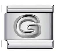 M&S A-Z Silver Embossed Letter Initial Name Tag Alphabet Personalised Birthday Mother Daughter Women 9mm Italian Link Charm Compatible With Nomination Bracelet (G)