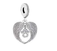 M&S Angel Wings Dog Cat Paw Pet Love Heart Charm Bead Pendant, 925 Sterling Silver Dangle Charm, Compatible With Pandora & European Bracelet …