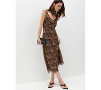M&S Animal Print Ruffle Detail Midaxi Column Dress Brown Mix