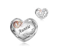 M&S Auntie I Love You To The Moon And Back Love Heart Charm Bead Pendant, 925 Sterling Silver Dangle Charm, Compatible With Pandora & European Bracelet …