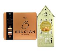 M&S Belgian Chocolate Biscuits Tin 400g Bundled with Marks and Spencers Shortbread Biscuits Light Up House 230g Christmas Biscuits Gift Set