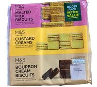 M&S Bigger Value Trio Pack Malted, Custard Creams and Bourbon Cream Biscuits Sections 500g (Pack of 2) In Premier Life Store Box