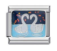M&S Birthday Daughter Evil Eye Mother Sister Swan Bear Silver Coffee Horse Elephant Gold 9mm Italian Link Charm Compatible With Nomination Bracelet (Swans)