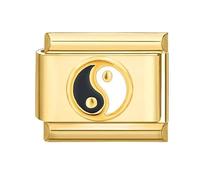 M&S Birthday Daughter Evil Eye Mother Sister Swan Bear Silver Coffee Horse Elephant Gold 9mm Italian Link Charm Compatible With Nomination Bracelet (Ying Yang 18K)