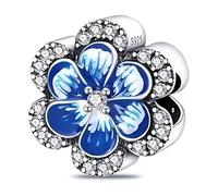 M&S Blue Pansy Charm Pave flower Charm Bead Pendant, 925 Sterling Silver Dangle Charm, Compatible With Pandora & European Bracelet …