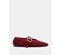 M&S Buckle Flat Mary Jane Ballet Pumps Dark Red