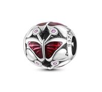 M&S Butterfly Love Charm Openwork Enamel Red Insect Charm Crystal Bead Pendant, 925 Sterling Silver Dangle Charm, Compatible With Pandora & European Bracelet …