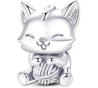 M&S Cat Charm Cute Kitten Playing Knitting Ball Charm Bead Pendant, 925 Sterling Silver Dangle Charm, Compatible With Pandora & European Bracelet …