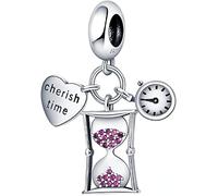 M&S Cherish Time Charm Sand Timer Clock Watch Love Heart Charm Bead Pendant, 925 Sterling Silver Dangle Charm, Compatible With Pandora & European Bracelet …