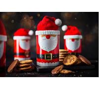 M&S Christmas Santa Cookie Tin with Salted Caramel & Chocolate Chunk Cookies, Red and White Festive Design, 300g, Reusable Metal Container with Knitted Hat
