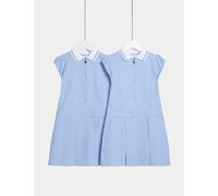 M&S Collection 2 Pack Girls Cotton Rich Gingham School Dress (2-14 Yrs) - 10-11 - Light Blue, Navy,Pink,Yellow,Red,Lilac,Green,Light Blue,Royal Blue