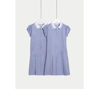 M&S Collection 2 Pack Girls Cotton Rich Gingham School Dress (2-14 Yrs) - 6-7 Y - Royal Blue, Navy,Pink,Yellow,Red,Lilac,Green,Light Blue,Royal Blue