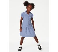 M&S Collection 2 Pack Girls Cotton Rich Gingham School Dresses (2-14 Yrs) - 4-5 Y - Mid Blue, Mid Blue,Yellow,Red