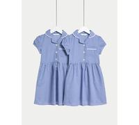 M&S Collection 2 Pack Girls Cotton Rich School Dresses (2-14 Yrs) - 5-6 Y - Royal Blue, Lilac,Red Mix,Navy,Light Blue,Green,Pink,Yellow,Royal Blue