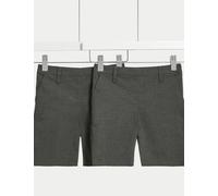 M&S Collection 2 Pack Girls Slim Leg School Shorts (2-16 Yrs) - 6-7 Y - Grey, Grey
