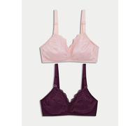 M&S Collection 2 Pack Lace & Mesh Nursing Bras B-H - 34F - Blackcurrant, Black Mix,Blackcurrant